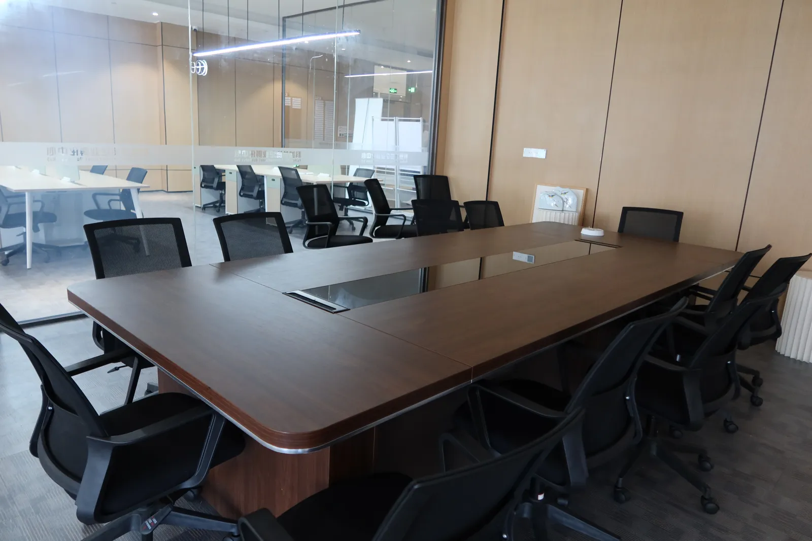 Conference room with a long table and chairs
